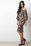 Leopard Print Bishop Sleeve Off The Shoulder Dress