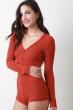 Rib Knit Button Up V-Neck Romper