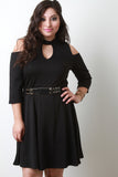 Cold Shoulder Belted Skater Dress