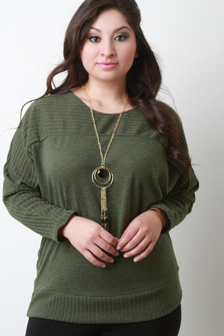 Ribbed Yoke Knit Top With Necklace