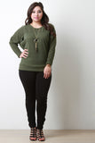 Ribbed Yoke Knit Top With Necklace