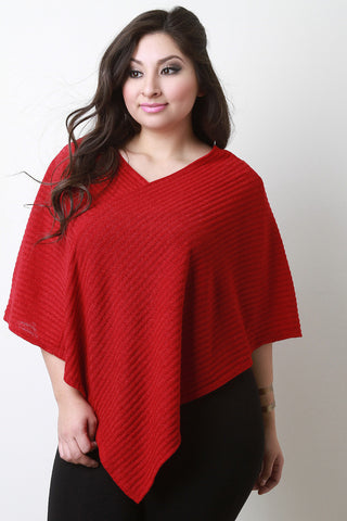 Ribbed Knit Pointed Poncho