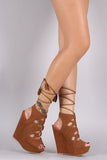 Tassel Lace Up Peep Toe Platform Wedge