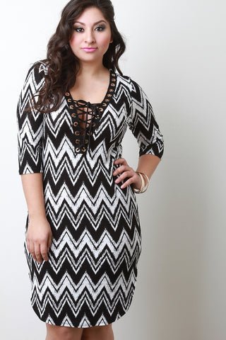 Chevron Lace-Up Dress