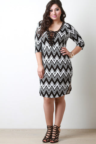 Chevron Lace-Up Dress