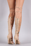 Wild Diva Lounge Suede Strappy Lace Up Gladiator Heel