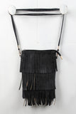 Vegan Leather Layered Fringe Pouch Bag