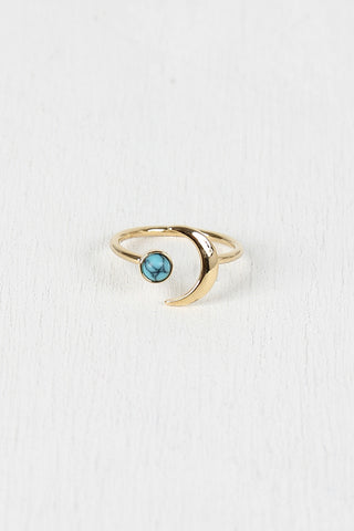 Crescent Moon And Turquoise Stone Ring