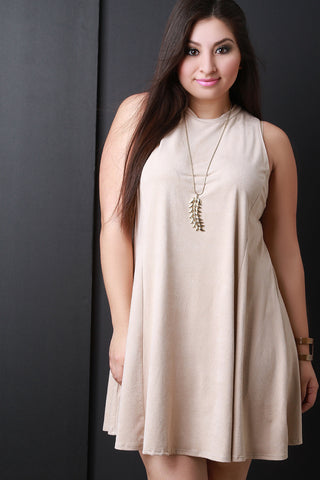 Sleeveless Faux Suede Trapeze Dress