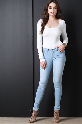 Scoop Neck Long Sleeves Sweater Bodysuit