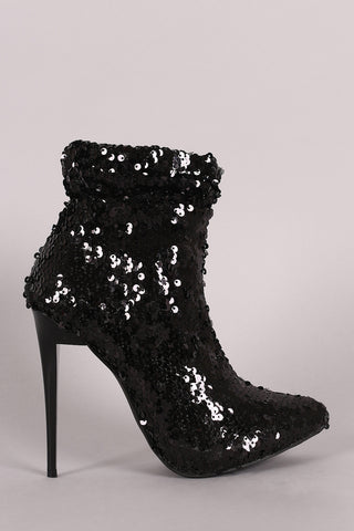 Liliana Sequins Slouchy Pointy Toe Stiletto Booties