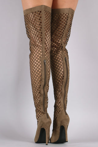 Privileged Suede Cutout Pointy Toe Stiletto Over-The-Knee Boots