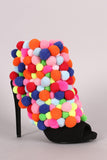 Privileged Cluster Pom Pom Peep Toe Stiletto Booties