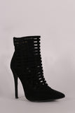 Suede Caged Cutout Pointy Toe Stiletto Booties