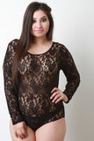 Semi-Sheer Floral Lace Bodysuit