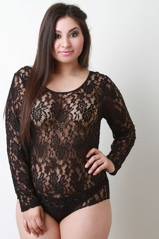 Semi-Sheer Floral Lace Bodysuit