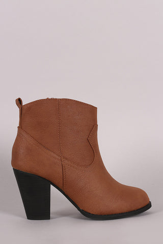 Round Toe Chunky Heeled Cowgirl Booties