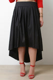 High-Low Pleated Taffeta Midi Skirt