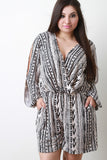 Tie Dye Surplice Neck Long Slit Sleeves Romper