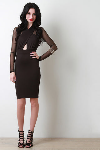 Crossover Halter Mesh Bodycon Dress