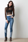 Mesh Turtleneck Long Sleeves Crop Top