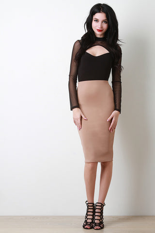 Keyhole Yoke Mesh Sleeve Bodysuit