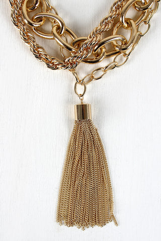 Mixed Chain Tassel Necklace