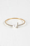 Rhinestone T Pearl Wire Cuff Bracelet