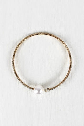 Rhinestone T Pearl Wire Cuff Bracelet