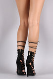 Suede Strappy Caged Lace Up Stiletto Heel