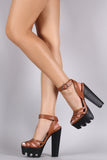 Wild Diva Lounge Strappy Ankle Buckle Lug Sole Platform Heel