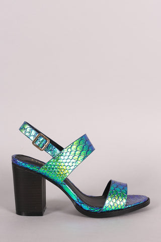 Liliana Snake Hologram Two Band Slingback Chunky Stacked Heel