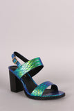 Liliana Snake Hologram Two Band Slingback Chunky Stacked Heel