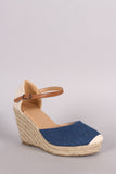 Denim Round Toe Ankle strap Espadrille Platform Wedge