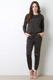 Slit Zipper Trim Jersey Knit Jogger Pants