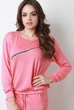 Front Slanted Zipper Jersey Knit Long Sleeve Sweatshirt