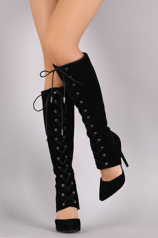 Shoe Republic Suede Lace Up Cutout Boots