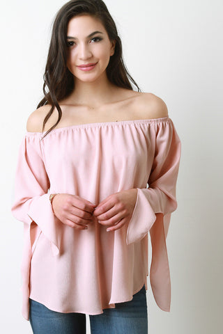 Off-The-Shoulder Chiffon Long Sleeves Top