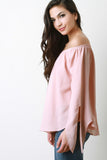 Off-The-Shoulder Chiffon Long Sleeves Top