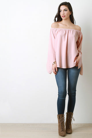 Off-The-Shoulder Chiffon Long Sleeves Top