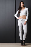 Marble Rib Knit Drawstring Jogger Pants