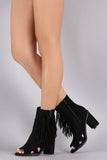 Suede Zipper And Fringe Chunky Heeled Ankle Boots