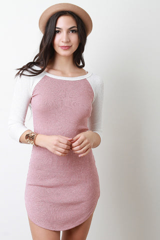 Two-Tone Rib Knit Raglan Sleeve Dress