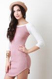 Two-Tone Rib Knit Raglan Sleeve Dress