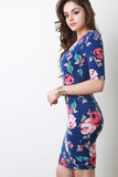 Floral V-Neck Bodycon Midi Dress