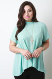 Mock Neck Crepe Trapeze Top With Necklace