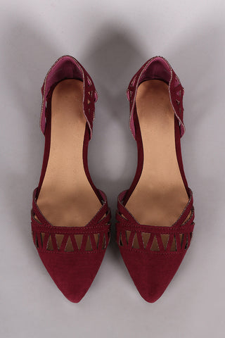 Suede Cutout Pointy Toe Slip On Dorsay Flat