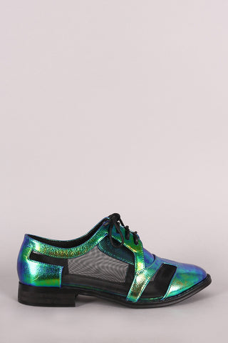 Iridescent Mesh Lace Up Oxford Flat