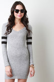 Melange Fleece Striped Sleeve Mini Dress