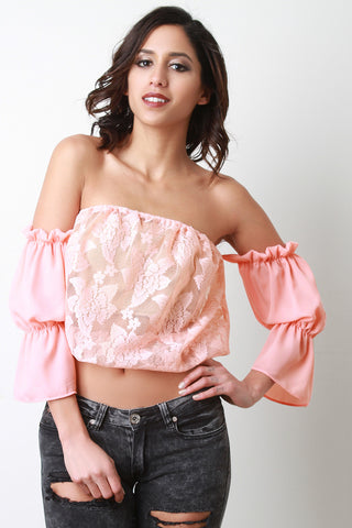 Off The Shoulder Puff Flounced Sleeve Top